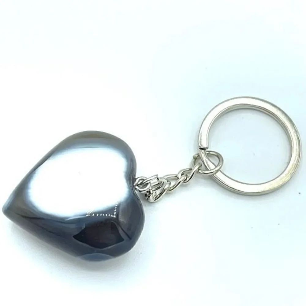 Orca agate heart keychain key ring pendant chain NEW hand crafted